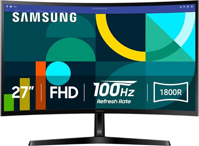 Samsung 27″ Essential S3 (S36GD) Series FHD 1800R Curved Computer Monitor