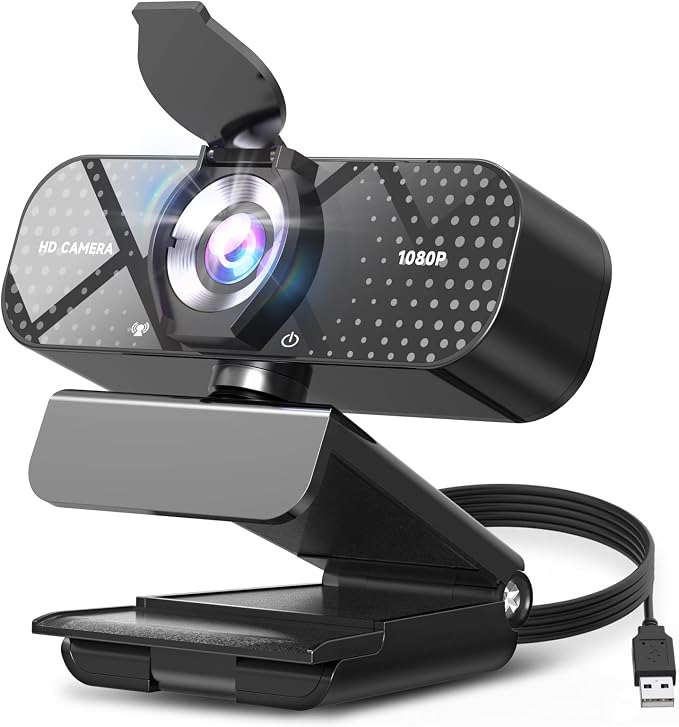 TRAUSI 1080P FHD Webcam with Noise-Canceling Mic, Auto Light Correction, Privacy Cover and Wide Angle Lens, Plug & Play USB Camera for Laptop/Desktop/PC/Mac, Compatible with Zoom/Teams/Streaming