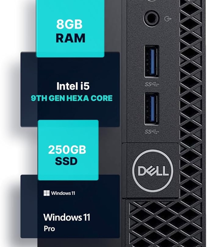 Dell Optiplex 3070 Micro PC | Windows 11 Pro | Intel i5-9500 | 8GB RAM + 250GB SSD | 5G WiFi + BT | Mini Desktop Computer (Renewed)