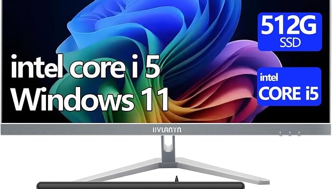 23.8-Inch Fhd All-in-One Desktop Compute,Core i5, 16GB DDR RAM,512GB PCIe SSD,1920×1080 FHD Display, WiFi, Bluetooth,Mouse and Keyboard Include,with 1-Year Warrant