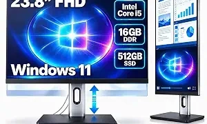 Core i5 All-in-One Desktop Computers 23.8-Inch FHD All-in-One PC, 16GB RAM, 512GB SSD, 3.4GHz Up to 3.8GHz, Adjustable Pivot Stand, 5MP Webcam, WiFi, Bluetooth, HDMI, Type-C, RJ45
