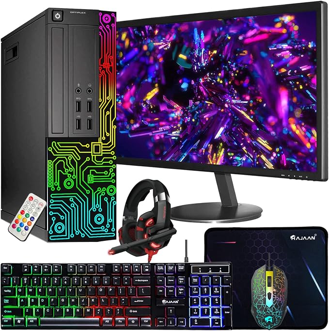 Dell OptiPlex Desktop RGB Computer PC, Intel Core i7 Processor, 16GB RAM, 512GB SSD, 24 Inch HDMI Monitor, RGB Keyboard Mouse and Headset, WiFi, Windows 11 Pro (Renewed)