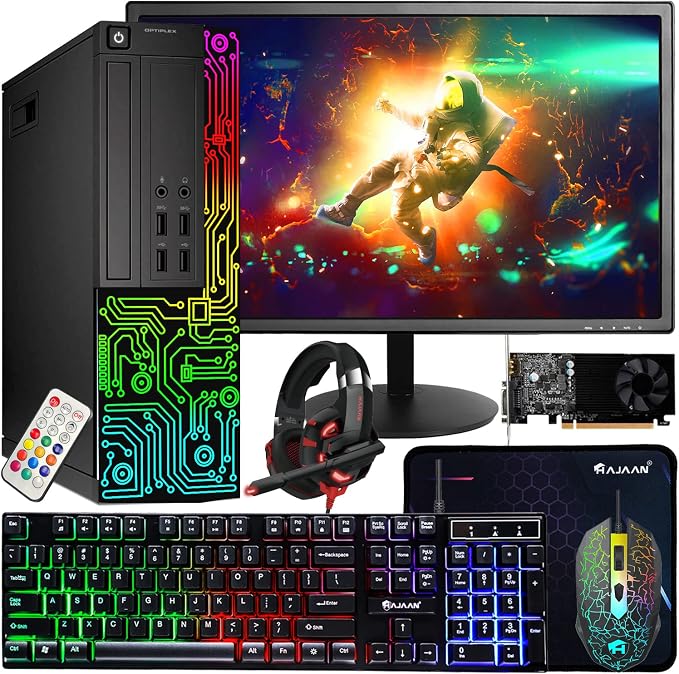 Dell Gaming OptiPlex Desktop RGB Computer PC, Intel Core i7, GeForce GT 1030 2GB GDDR5, 16GB RAM, 512GB SSD, 24 Inch HDMI Monitor, Keyboard Mouse and Headset, WiFi, Windows 11 Pro (Renewed)