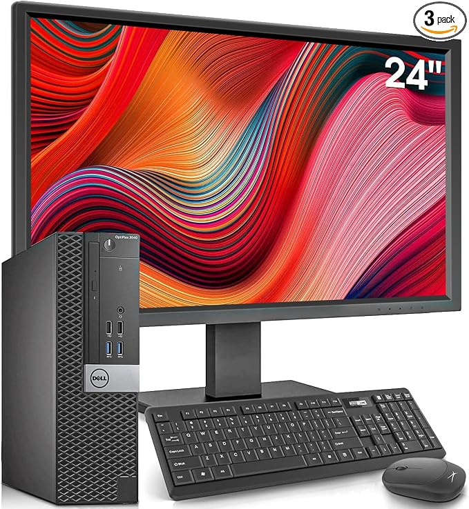 Dell OptiPlex Desktop Computer with 24 inch Monitor PC & Bundle, i7-6700 3.4GHz,16GB Ram New 512GB SSD,Intel AC7260 Built-in WiFi Bluetooth,HDMI,Refurbished Desktop,Windows 10 Pro (Renewed), Black